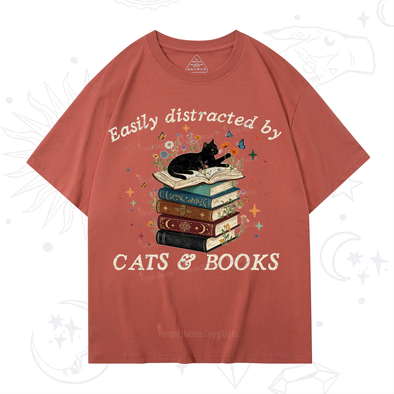 Purplehecate Easily Distracted By Cats And Books T-Shirt
