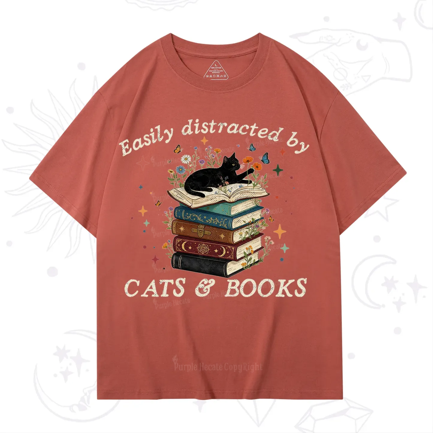 Purplehecate Easily Distracted By Cats And Books T-Shirt