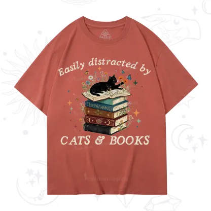 Purplehecate Easily Distracted By Cats And Books T-Shirt