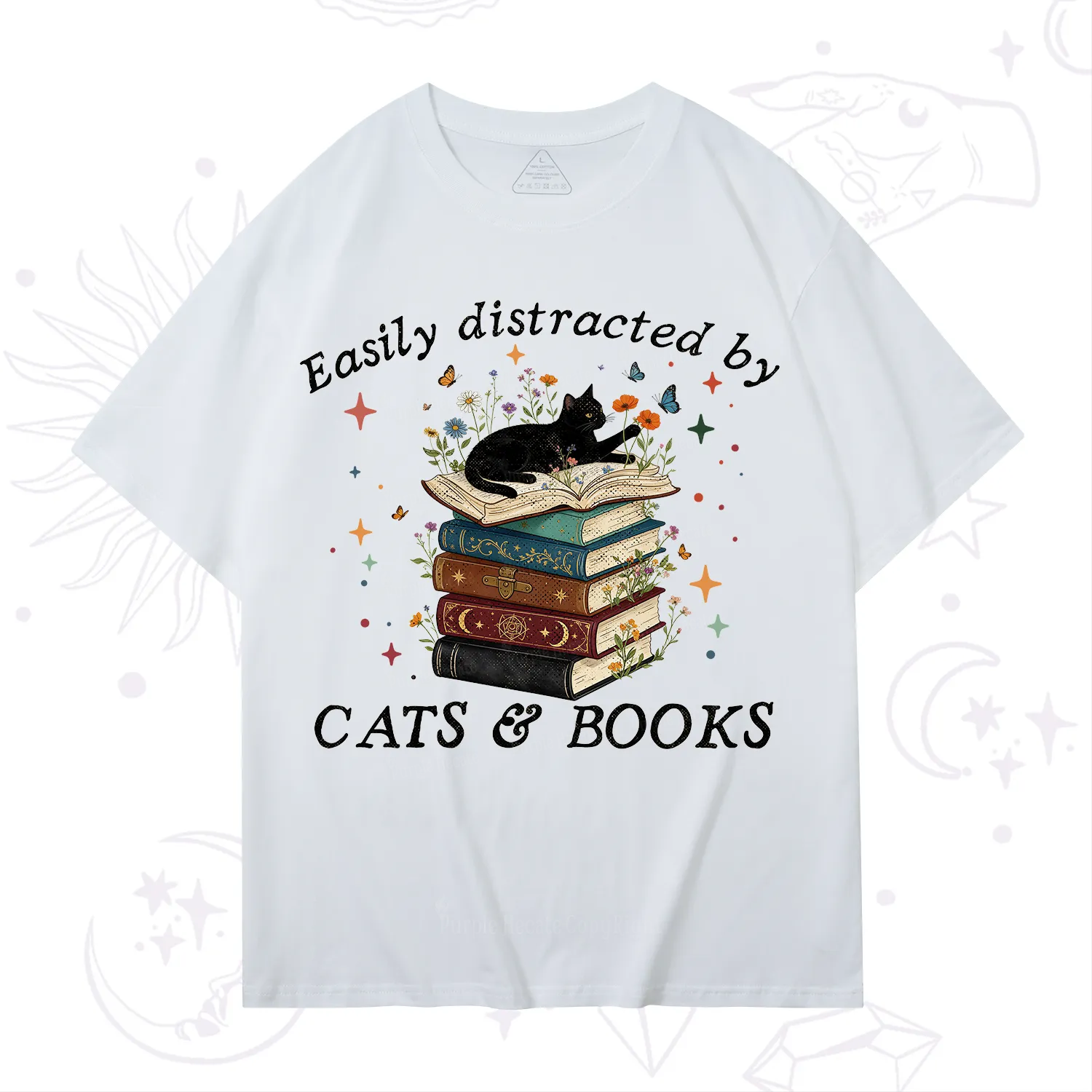 Purplehecate Easily Distracted By Cats And Books T-Shirt