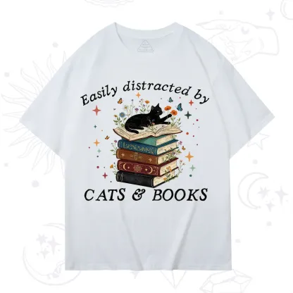 Purplehecate Easily Distracted By Cats And Books T-Shirt