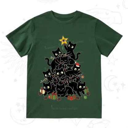 Purplehecate Black Cat Christmas Tree T-Shirt