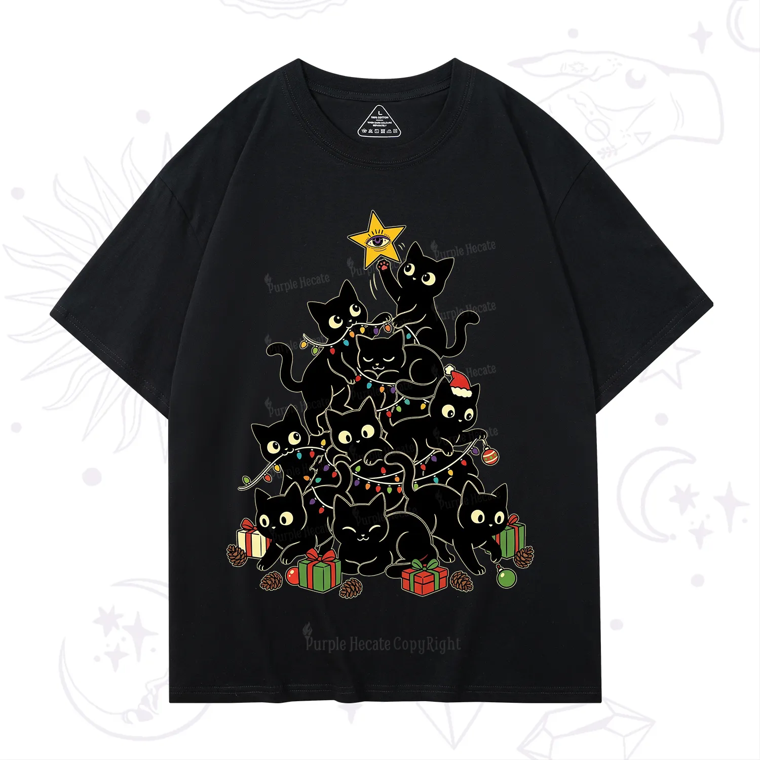 Purplehecate Black Cat Christmas Tree T-Shirt