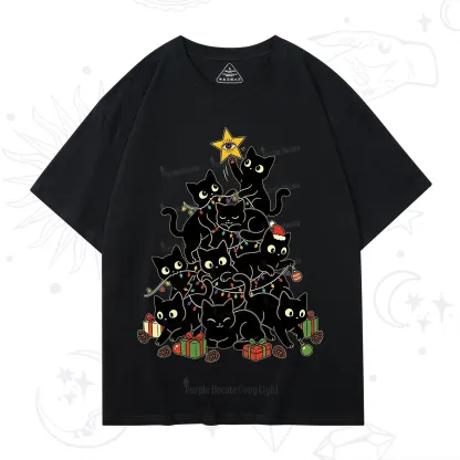 Purplehecate Black Cat Christmas Tree T-Shirt