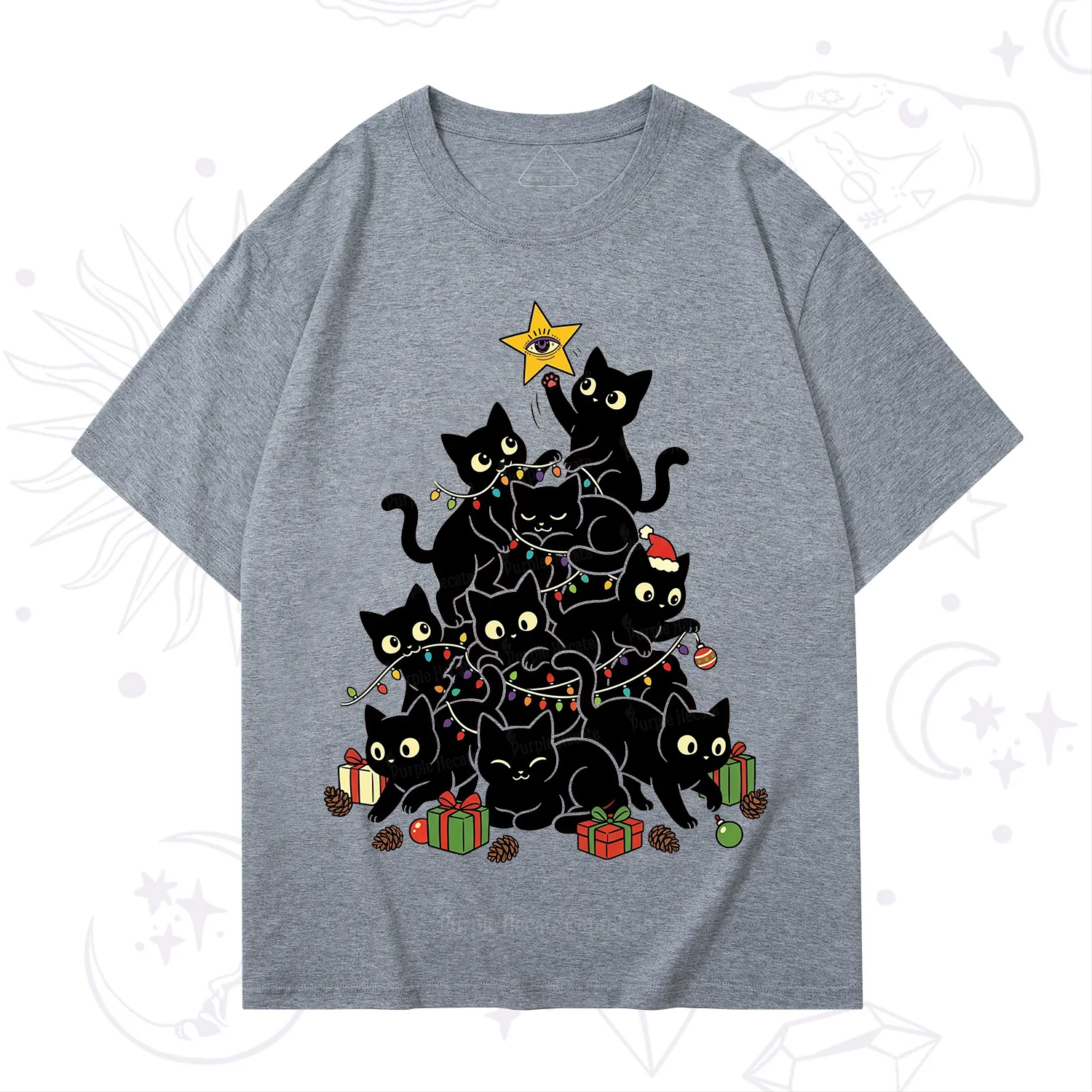 Purplehecate Black Cat Christmas Tree T-Shirt