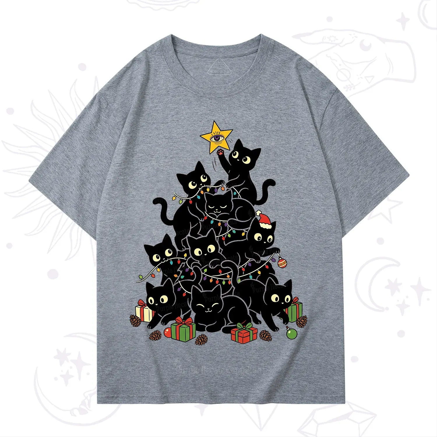 Purplehecate Black Cat Christmas Tree T-Shirt