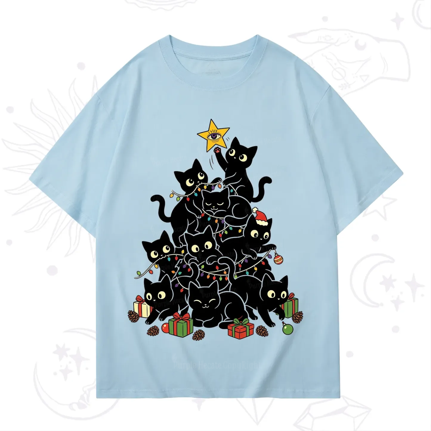 Purplehecate Black Cat Christmas Tree T-Shirt