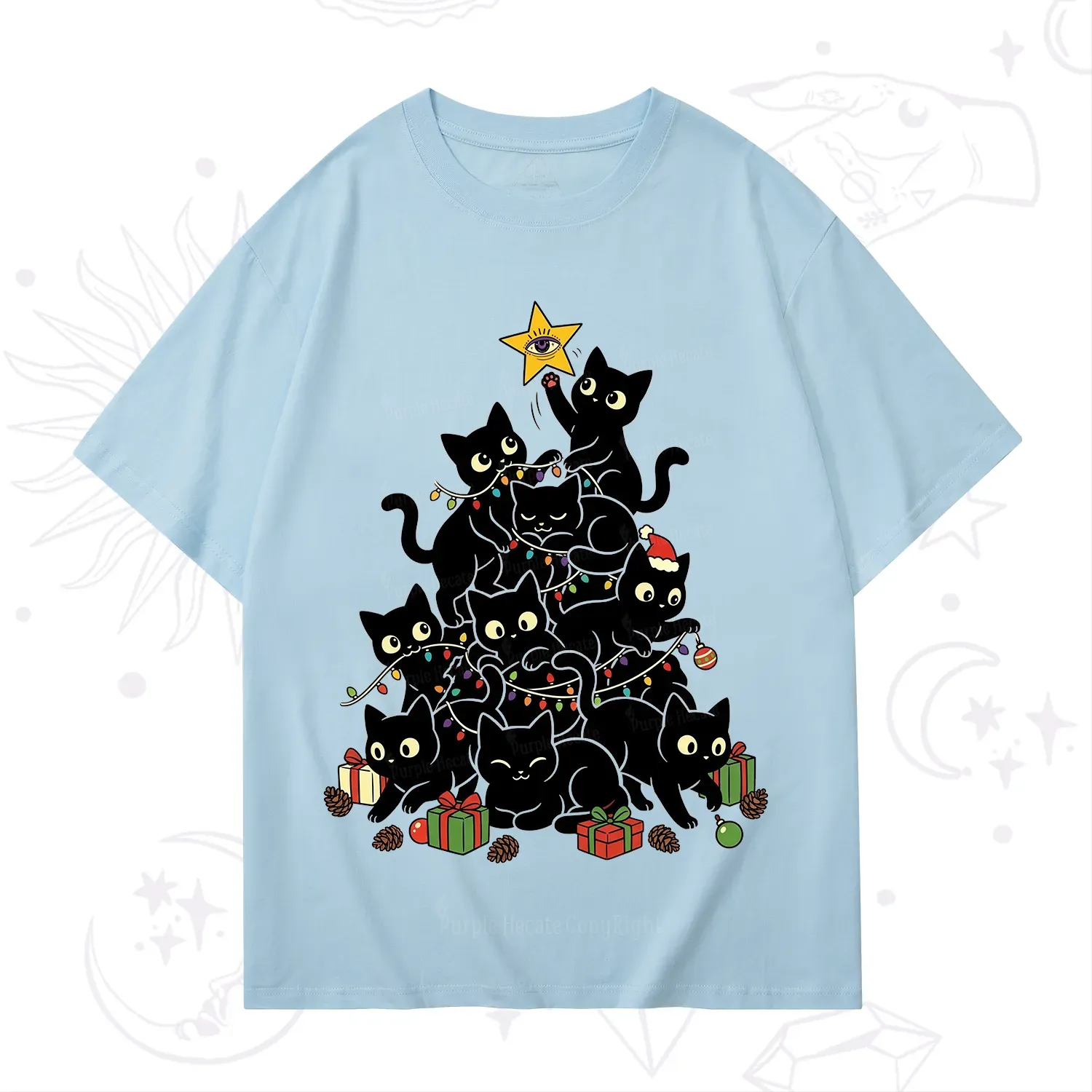 Purplehecate Black Cat Christmas Tree T-Shirt
