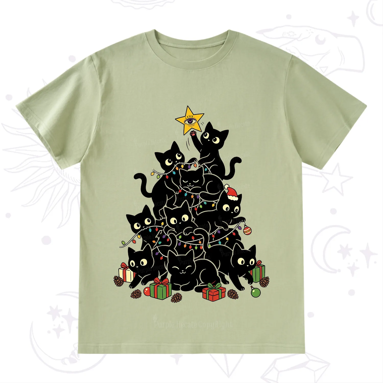 Purplehecate Black Cat Christmas Tree T-Shirt