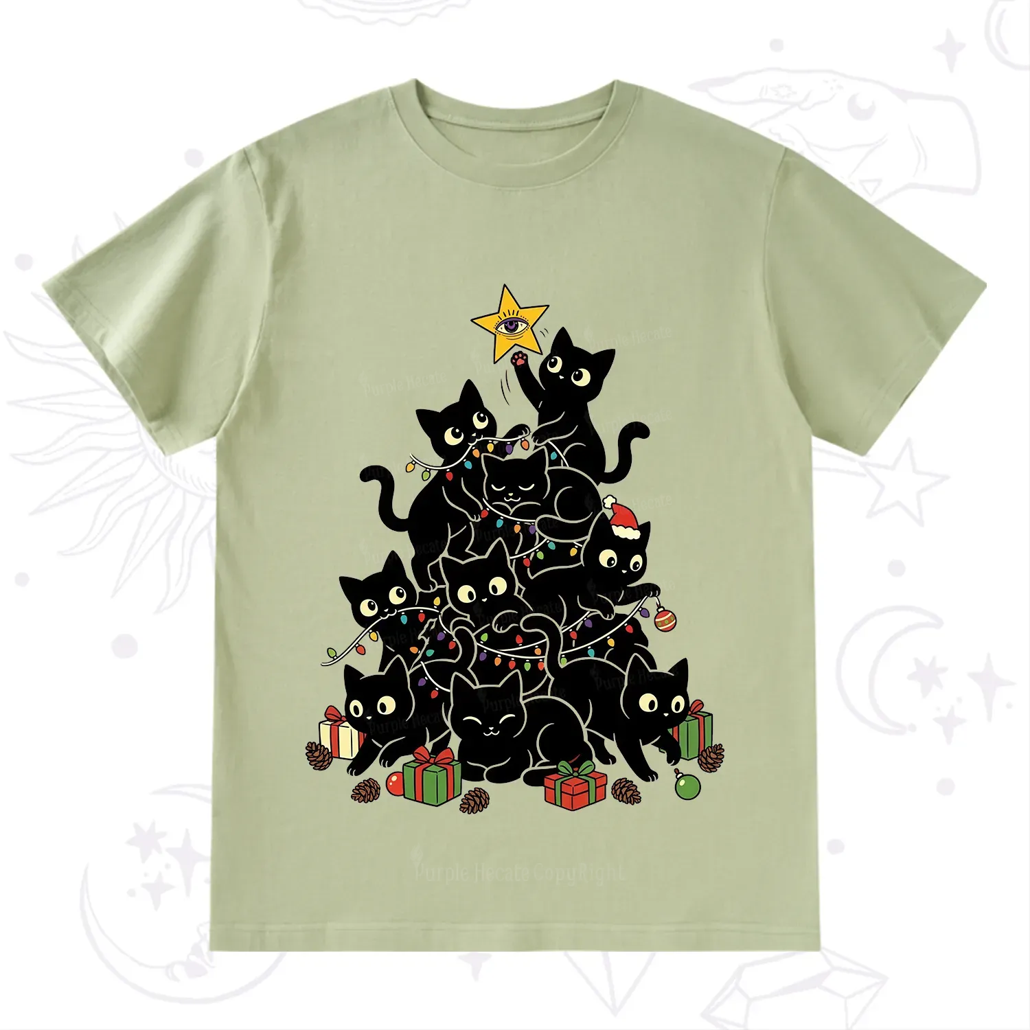 Purplehecate Black Cat Christmas Tree T-Shirt