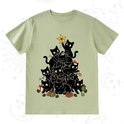 Purplehecate Black Cat Christmas Tree T-Shirt