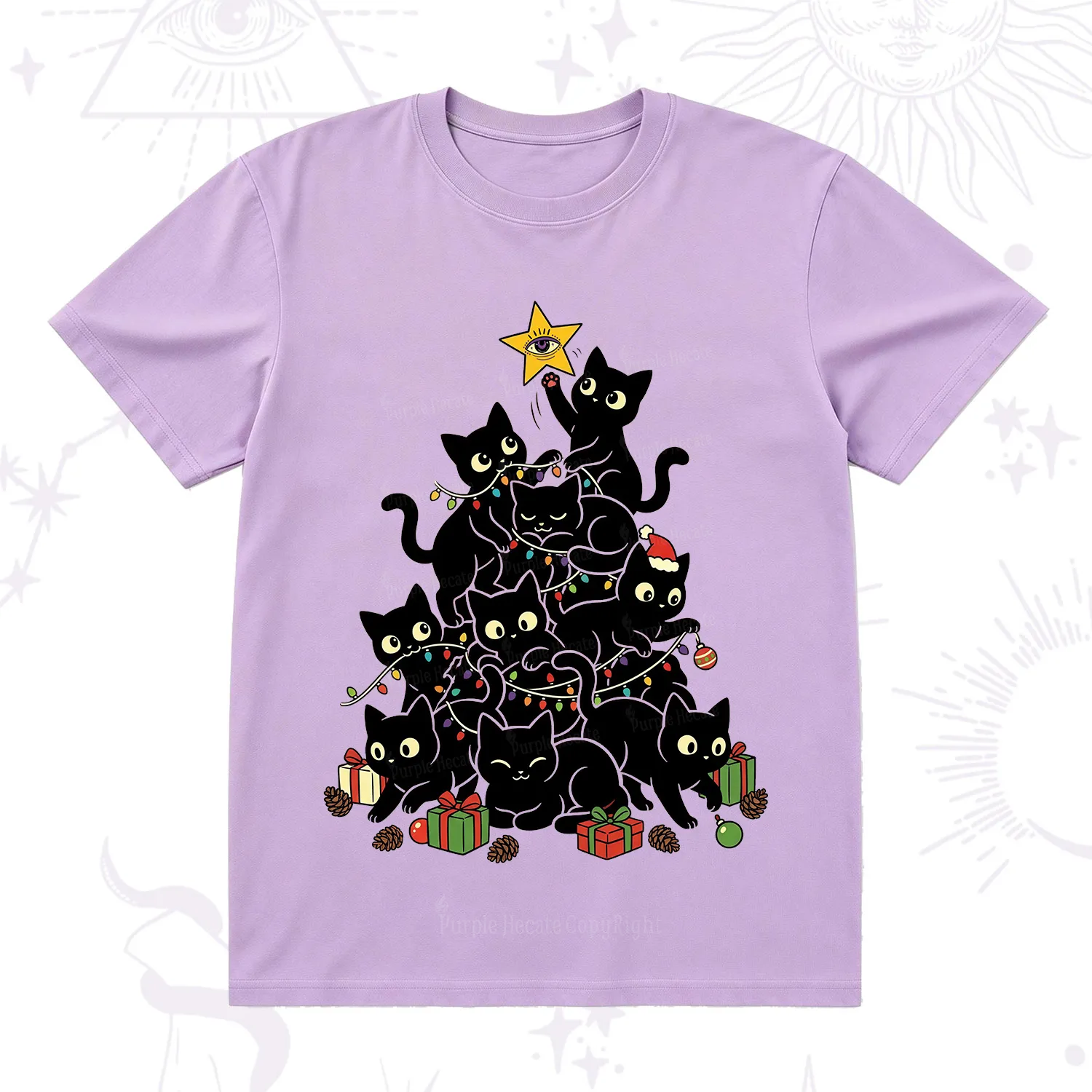 Purplehecate Black Cat Christmas Tree T-Shirt