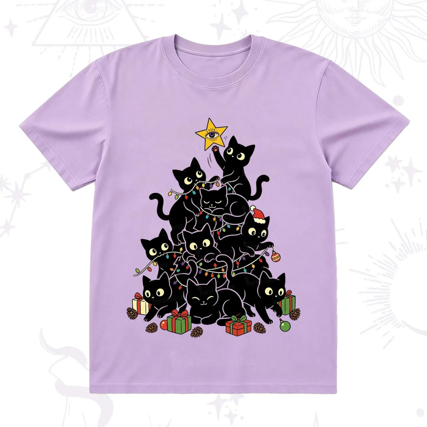 Purplehecate Black Cat Christmas Tree T-Shirt