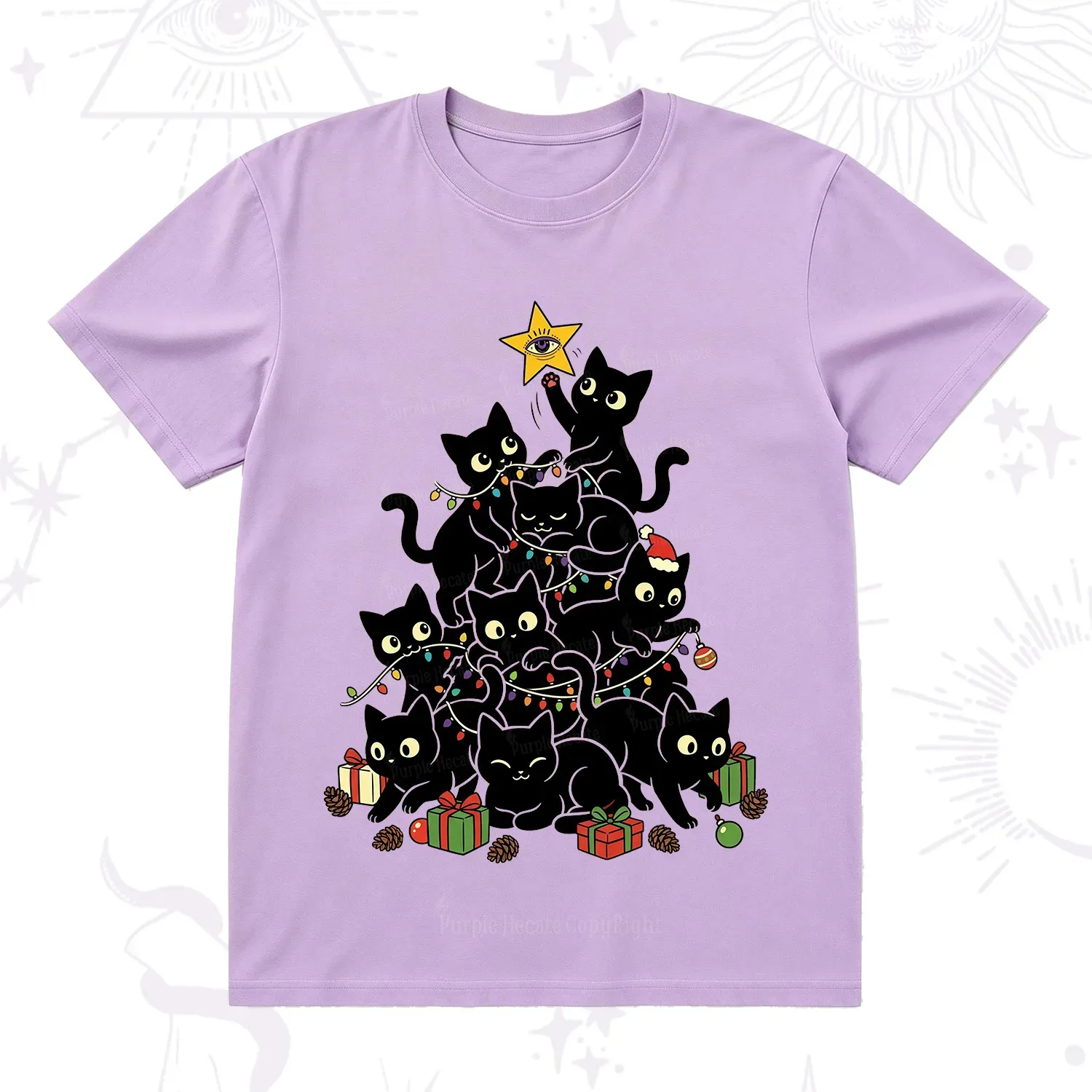 Purplehecate Black Cat Christmas Tree T-Shirt