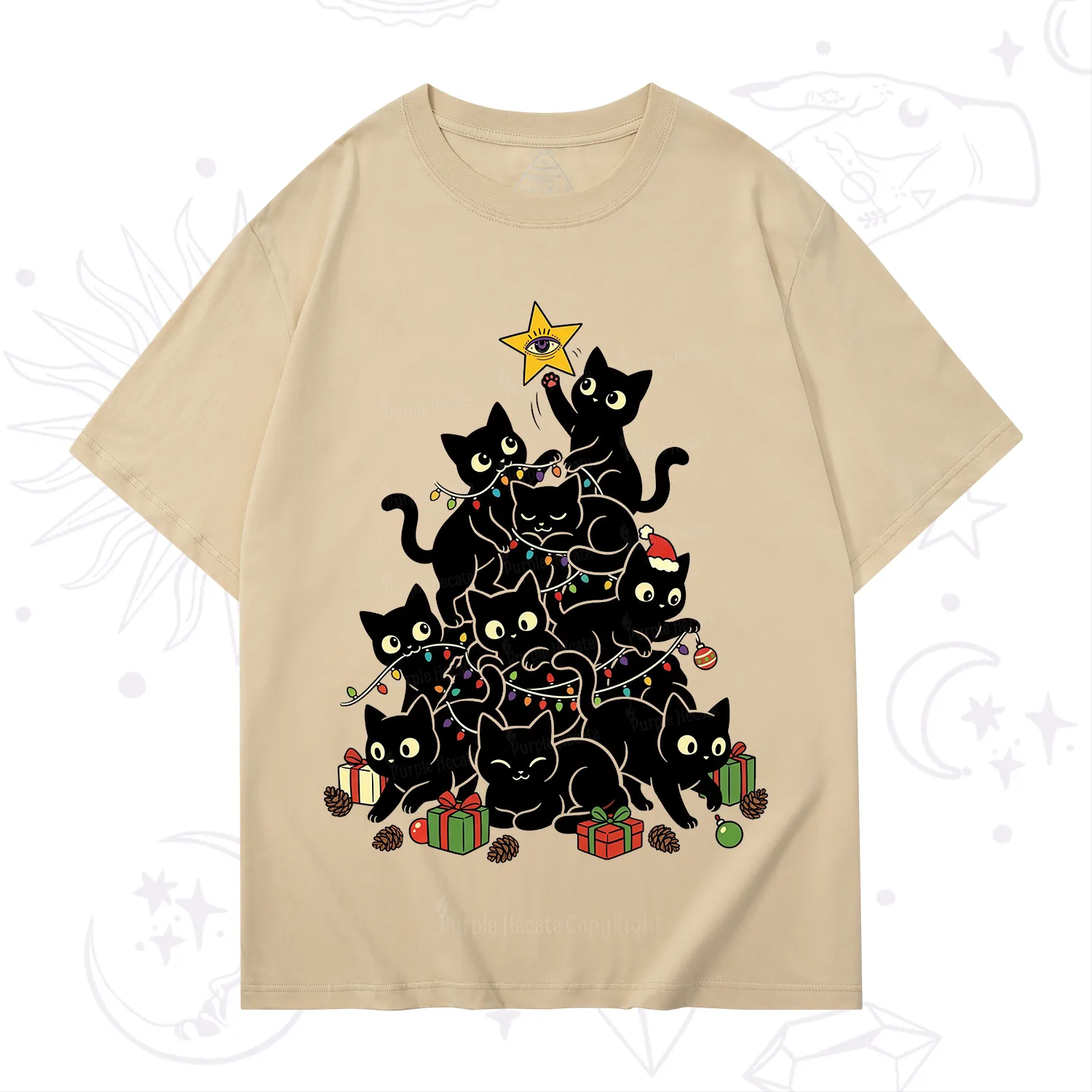 Purplehecate Black Cat Christmas Tree T-Shirt
