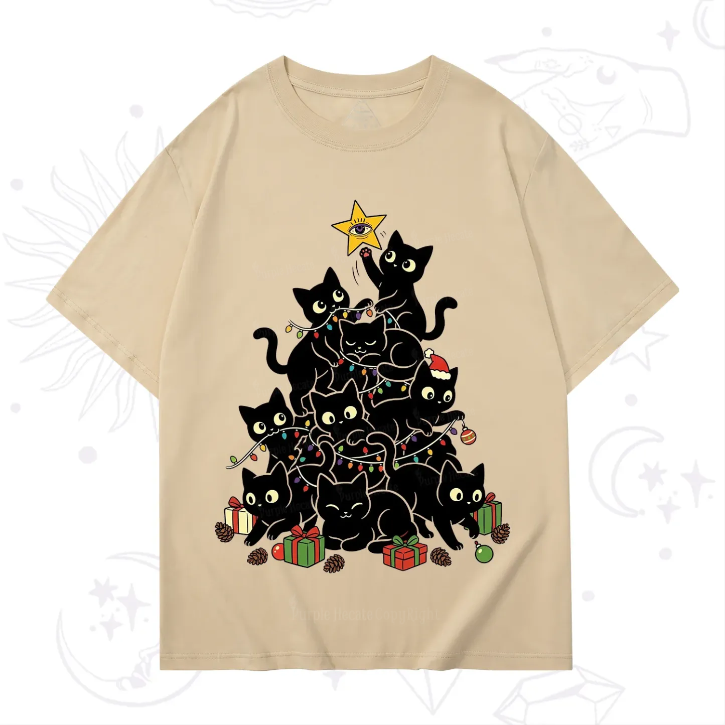 Purplehecate Black Cat Christmas Tree T-Shirt