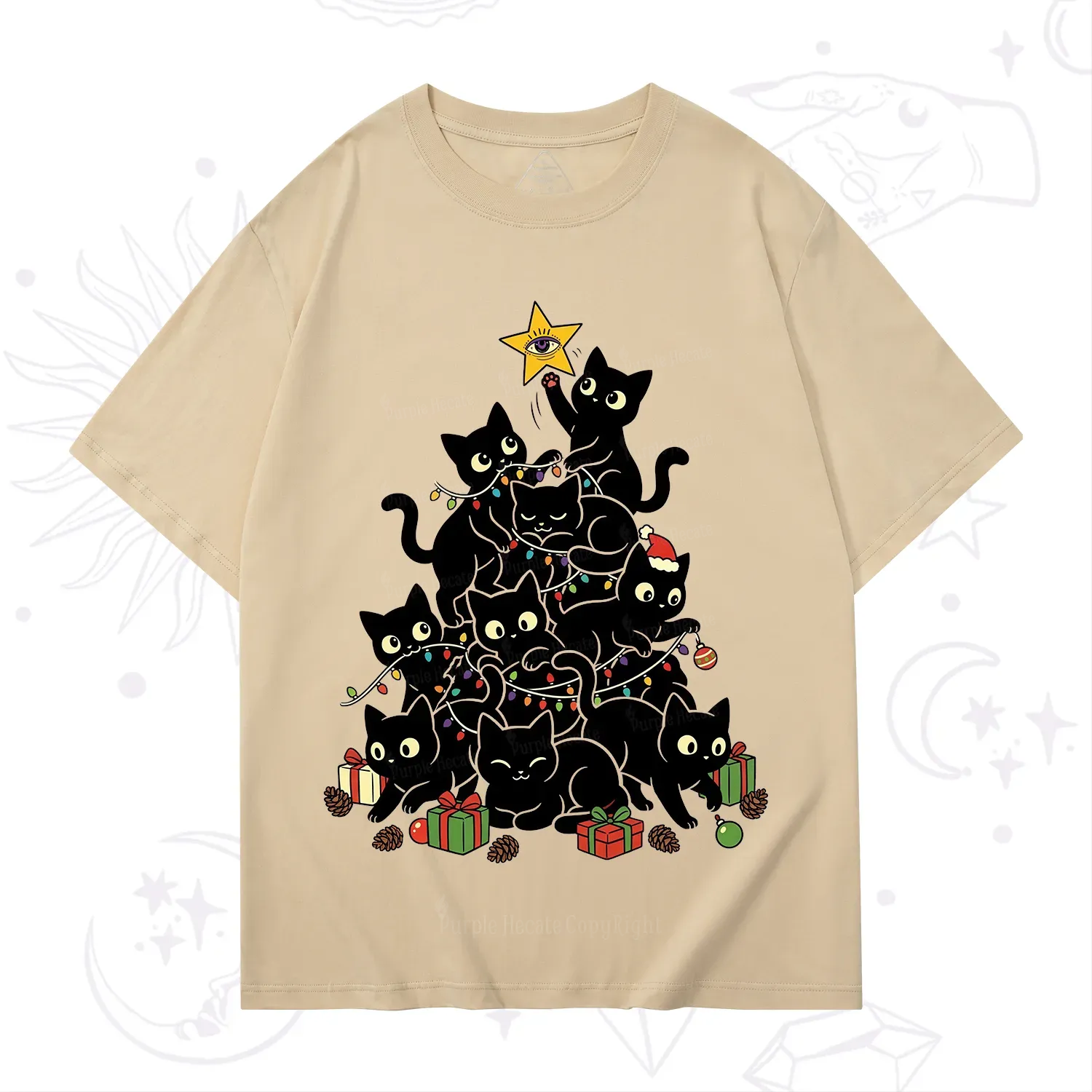 Purplehecate Black Cat Christmas Tree T-Shirt