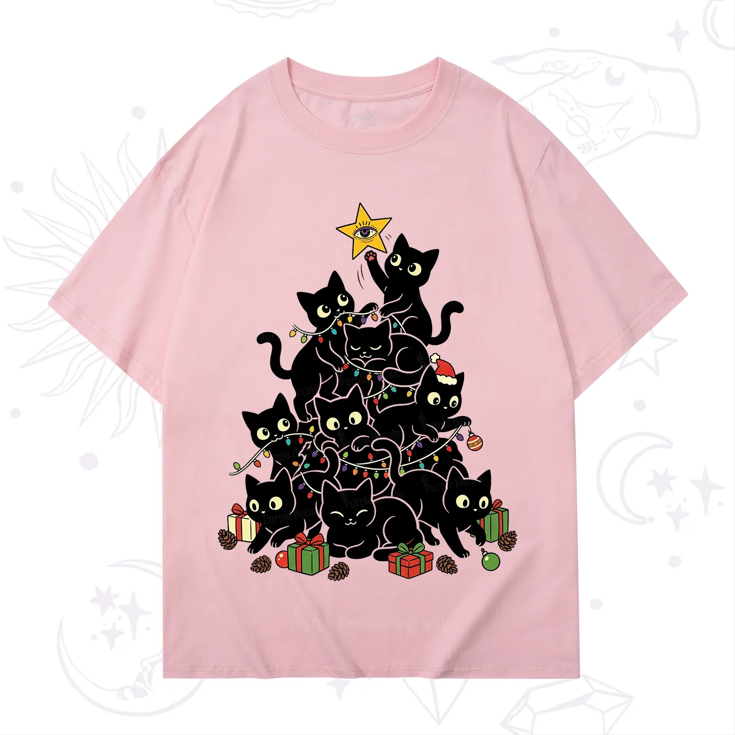 Purplehecate Black Cat Christmas Tree T-Shirt