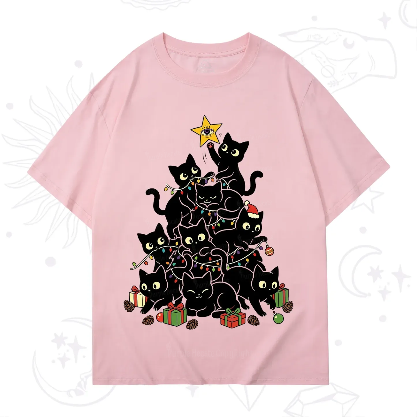 Purplehecate Black Cat Christmas Tree T-Shirt
