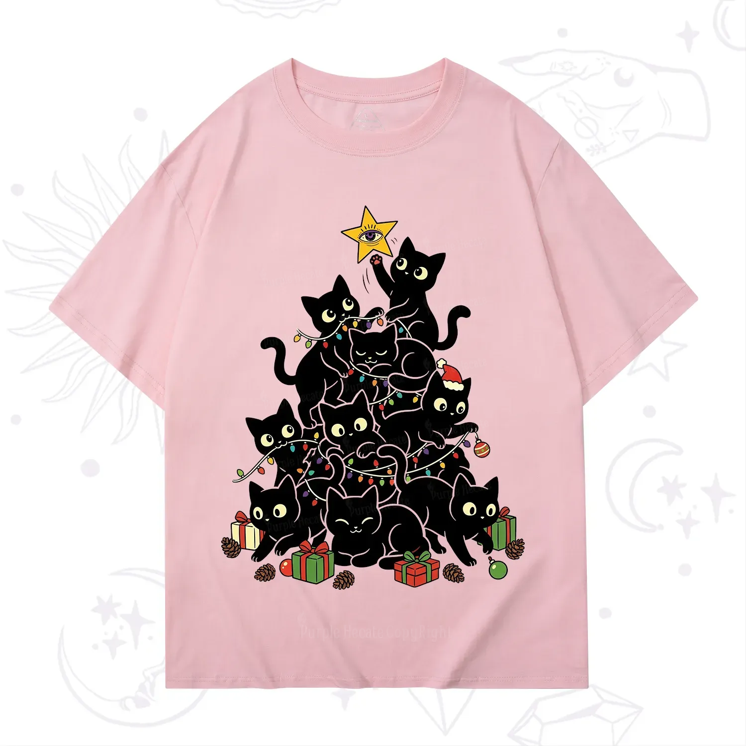 Purplehecate Black Cat Christmas Tree T-Shirt