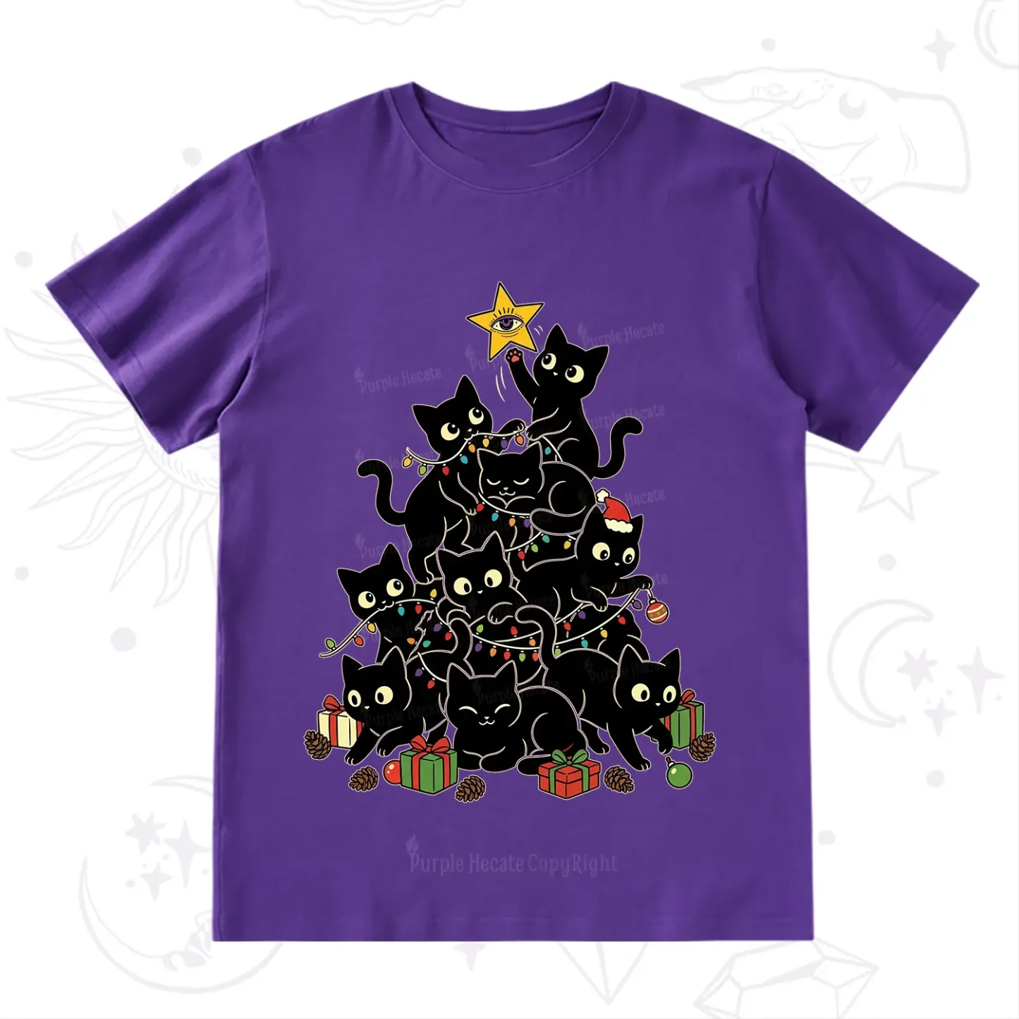 Purplehecate Black Cat Christmas Tree T-Shirt