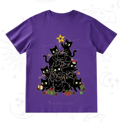 Purplehecate Black Cat Christmas Tree T-Shirt