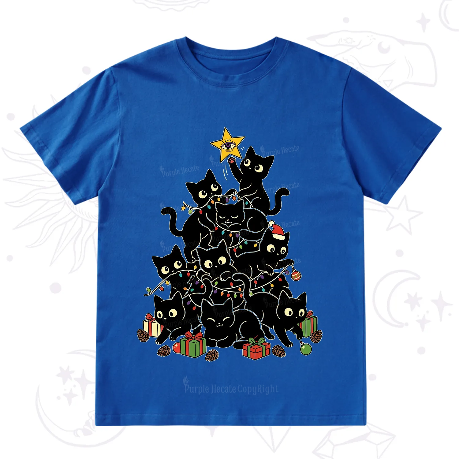 Purplehecate Black Cat Christmas Tree T-Shirt