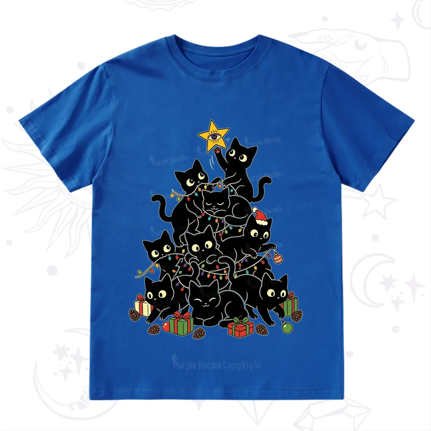 Purplehecate Black Cat Christmas Tree T-Shirt