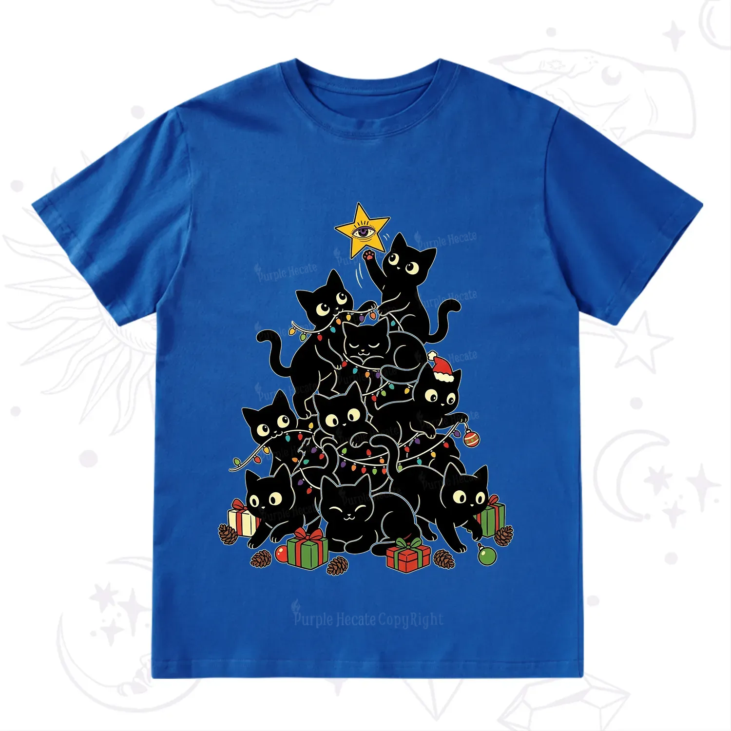 Purplehecate Black Cat Christmas Tree T-Shirt