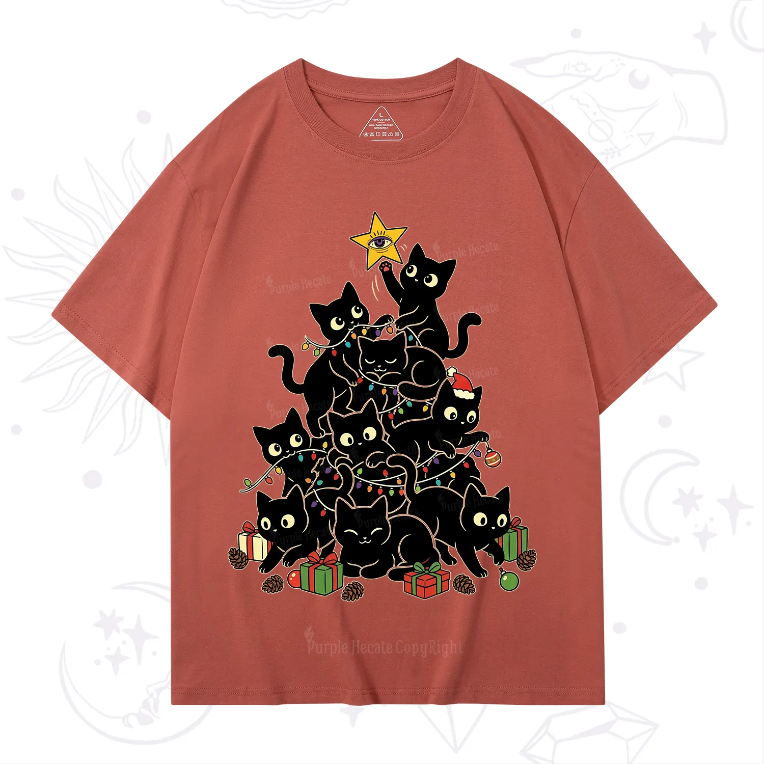 Purplehecate Black Cat Christmas Tree T-Shirt