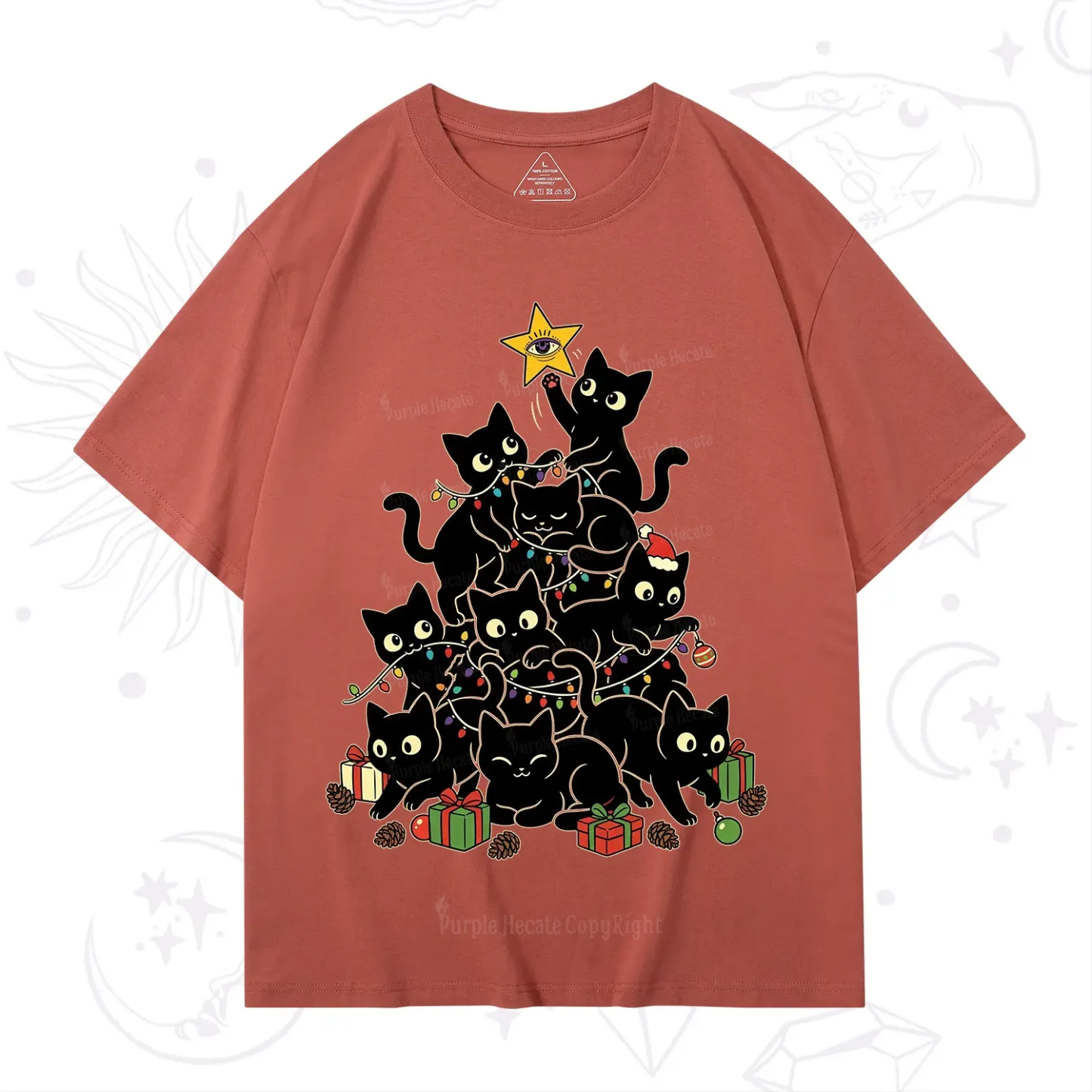 Purplehecate Black Cat Christmas Tree T-Shirt