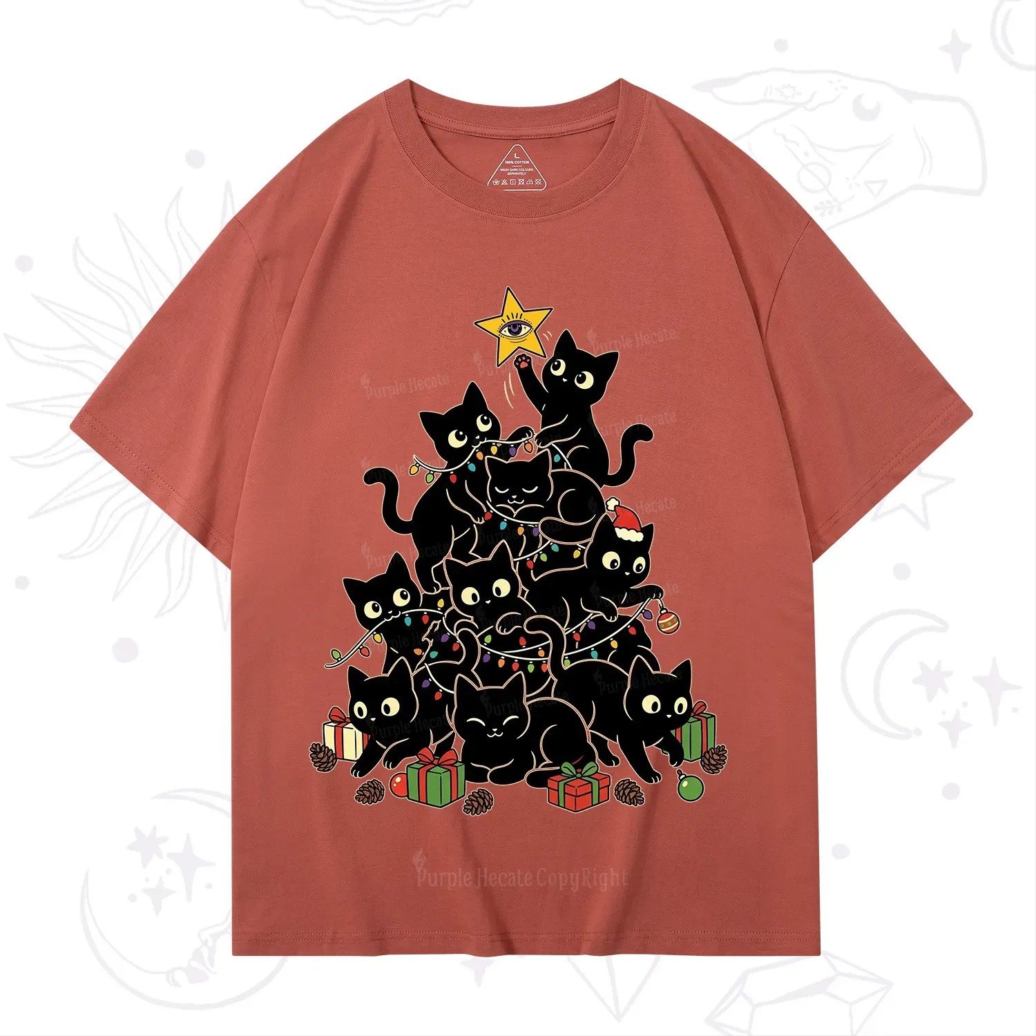 Purplehecate Black Cat Christmas Tree T-Shirt