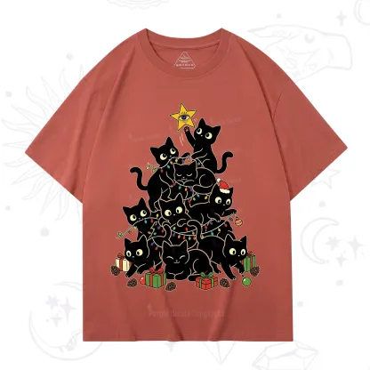 Purplehecate Black Cat Christmas Tree T-Shirt