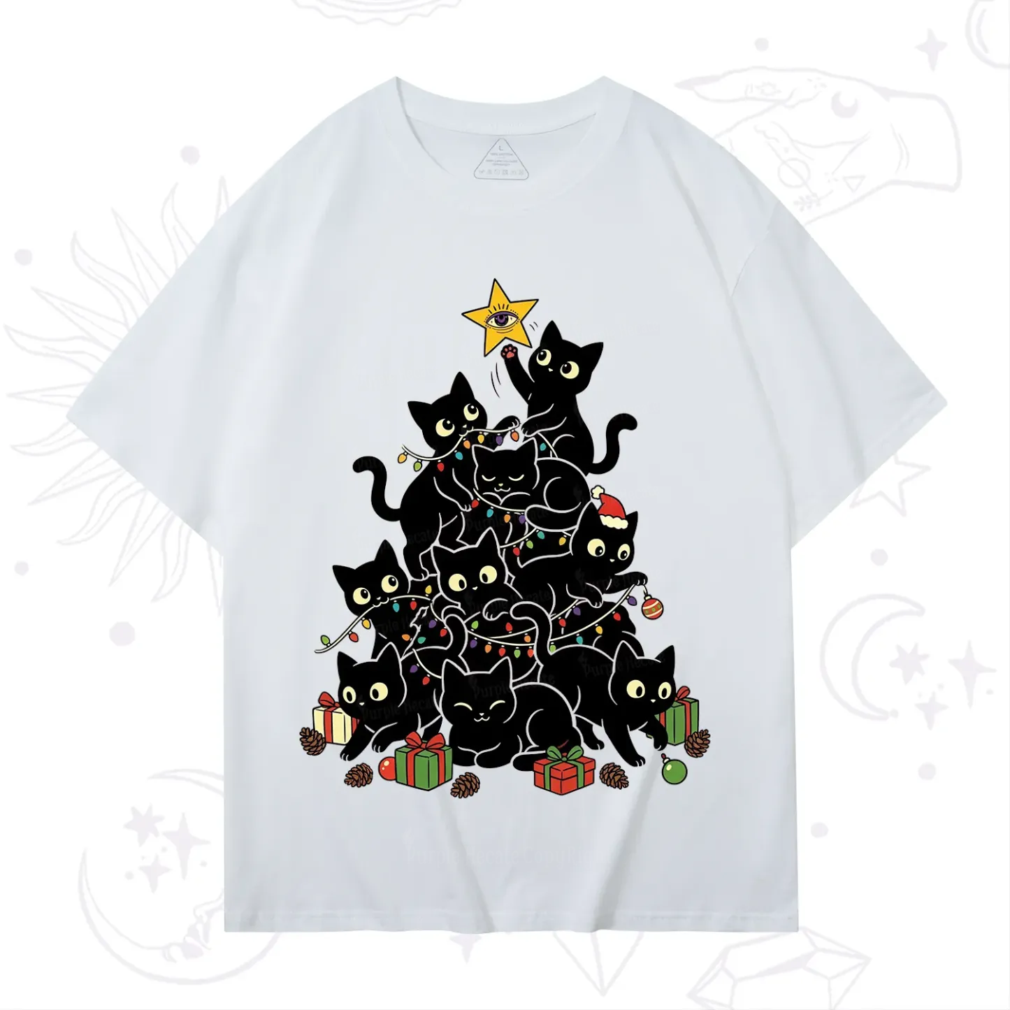 Purplehecate Black Cat Christmas Tree T-Shirt