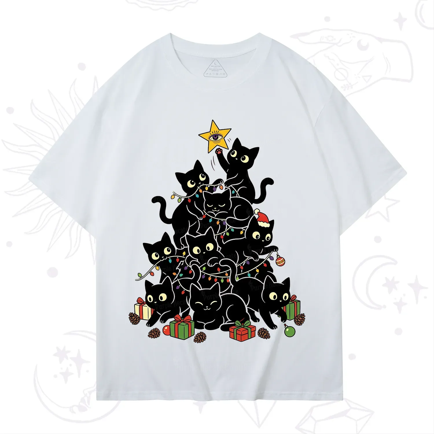 Purplehecate Black Cat Christmas Tree T-Shirt