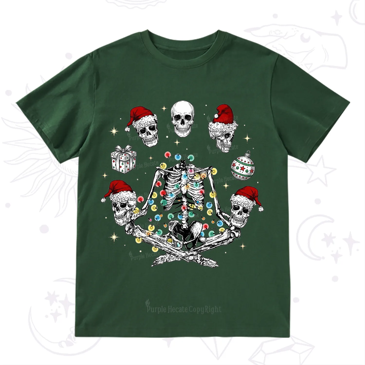 Purplehecate Skeleton Heads Christmas T-Shirt