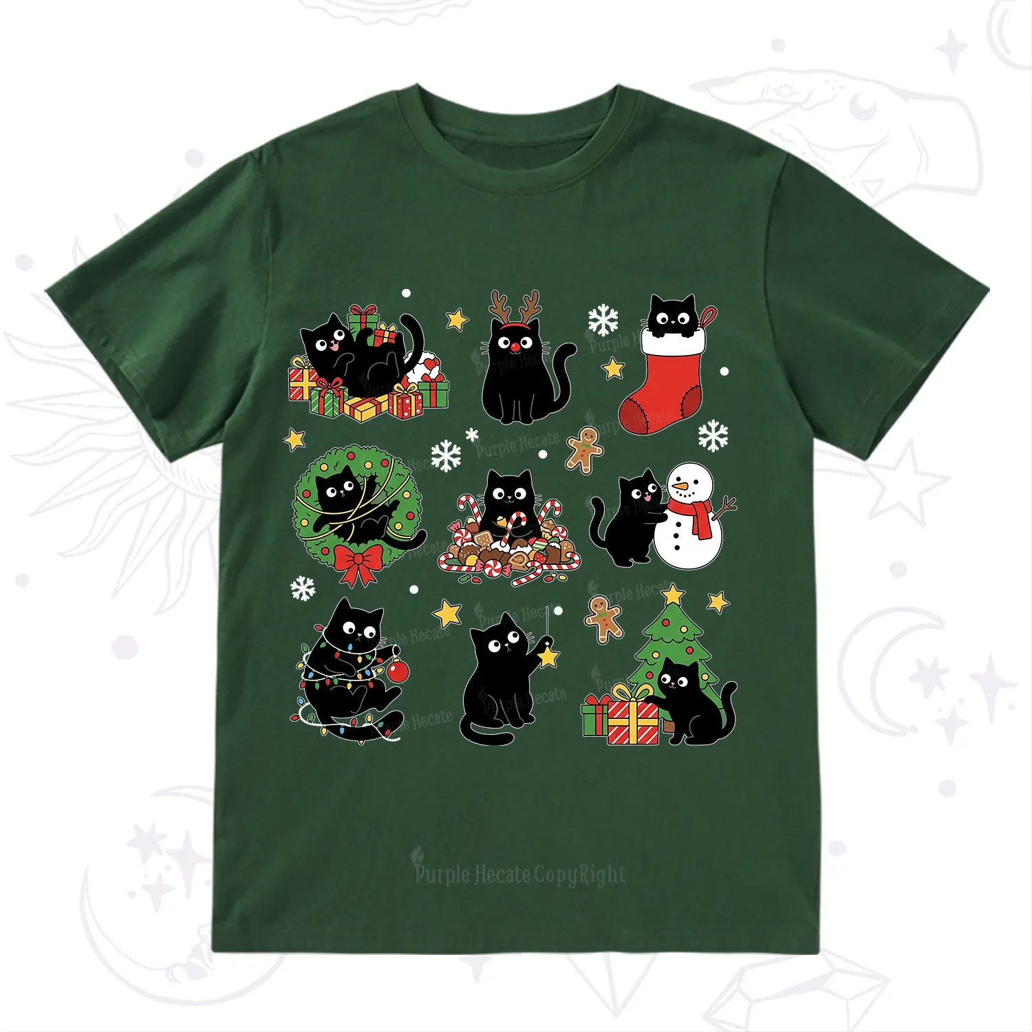 Purplehecate Christmas Black Cat T-Shirt