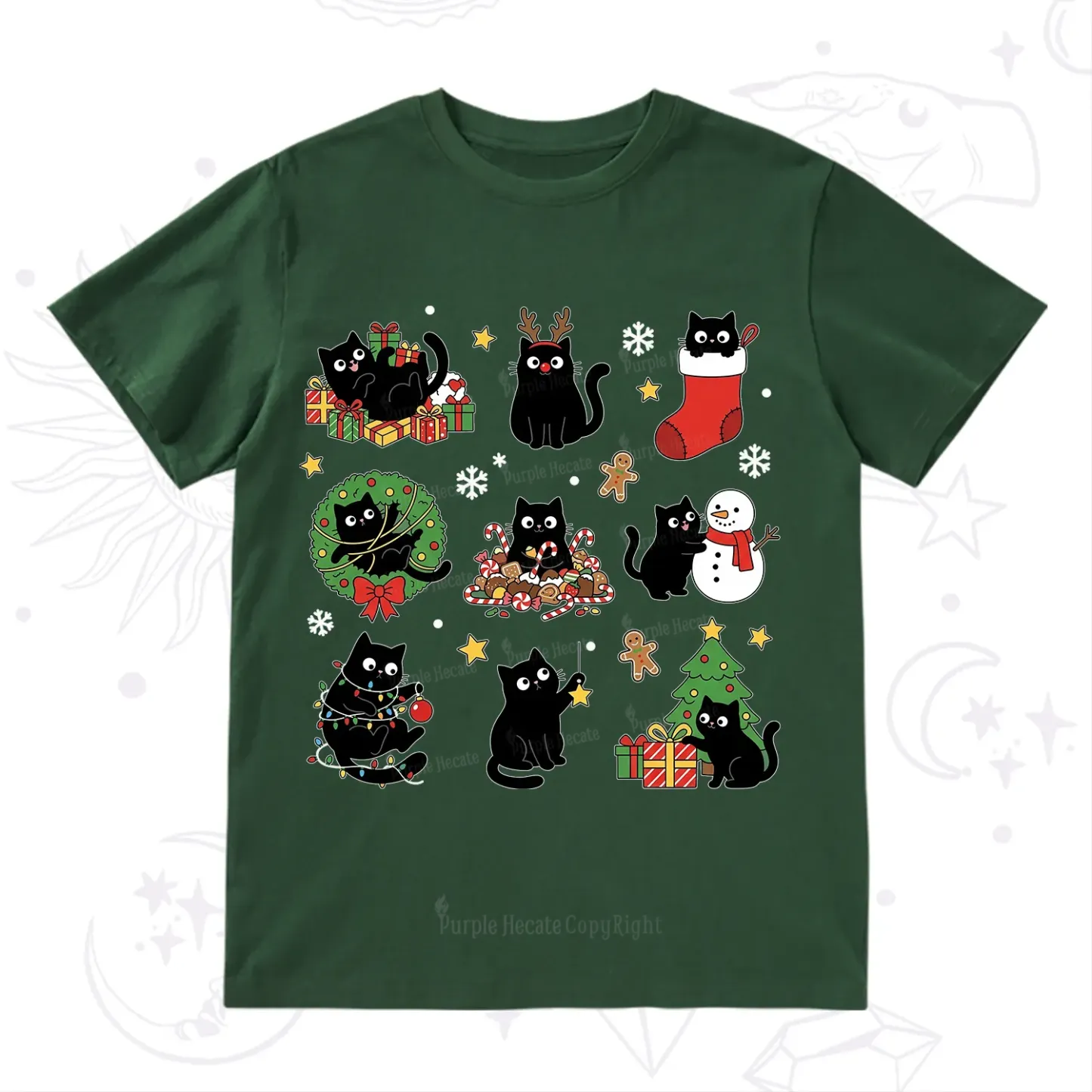 Purplehecate Christmas Black Cat T-Shirt