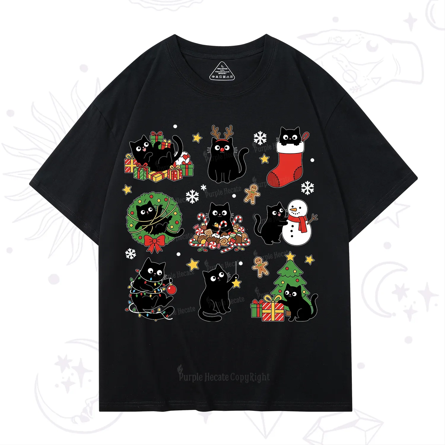 Purplehecate Christmas Black Cat T-Shirt