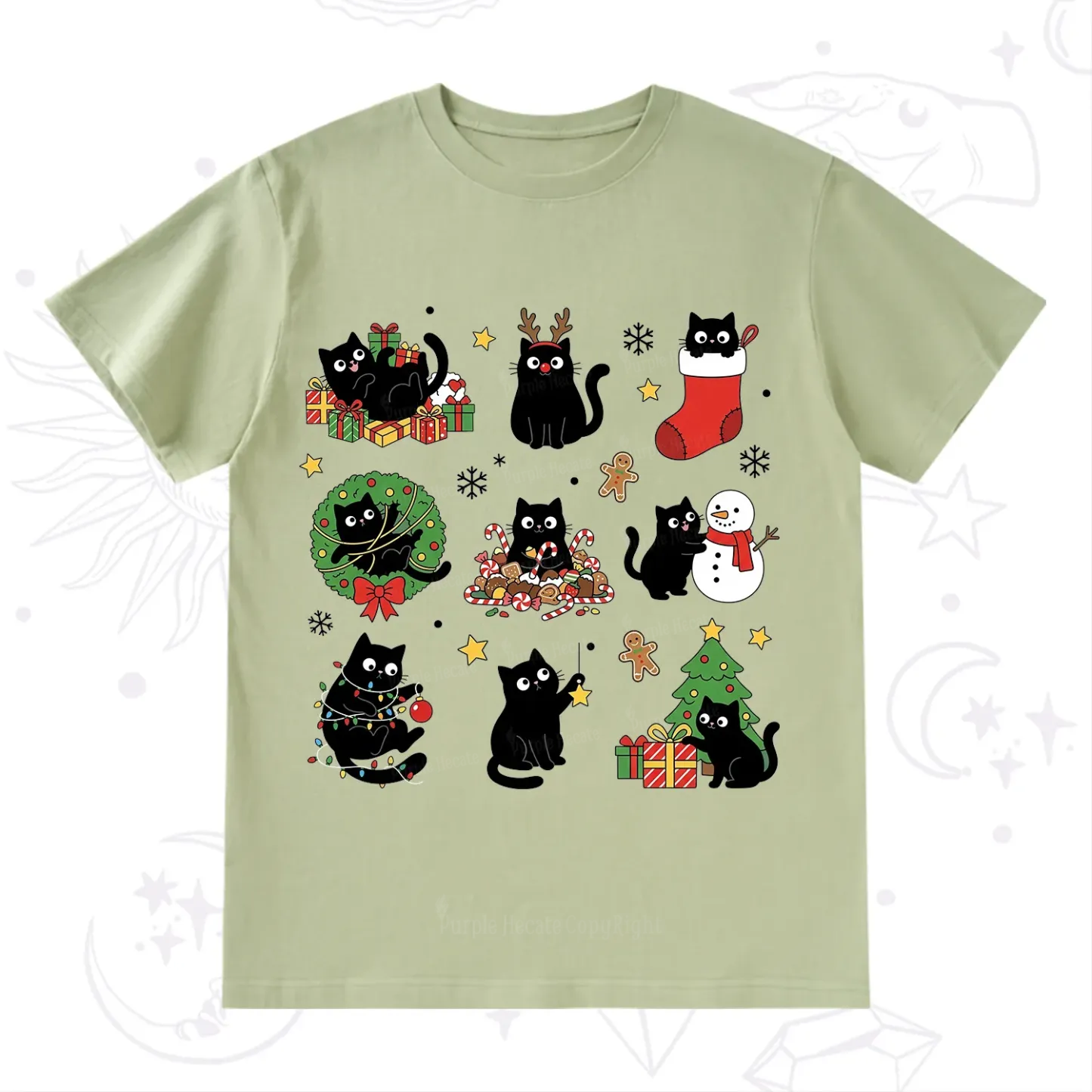 Purplehecate Christmas Black Cat T-Shirt