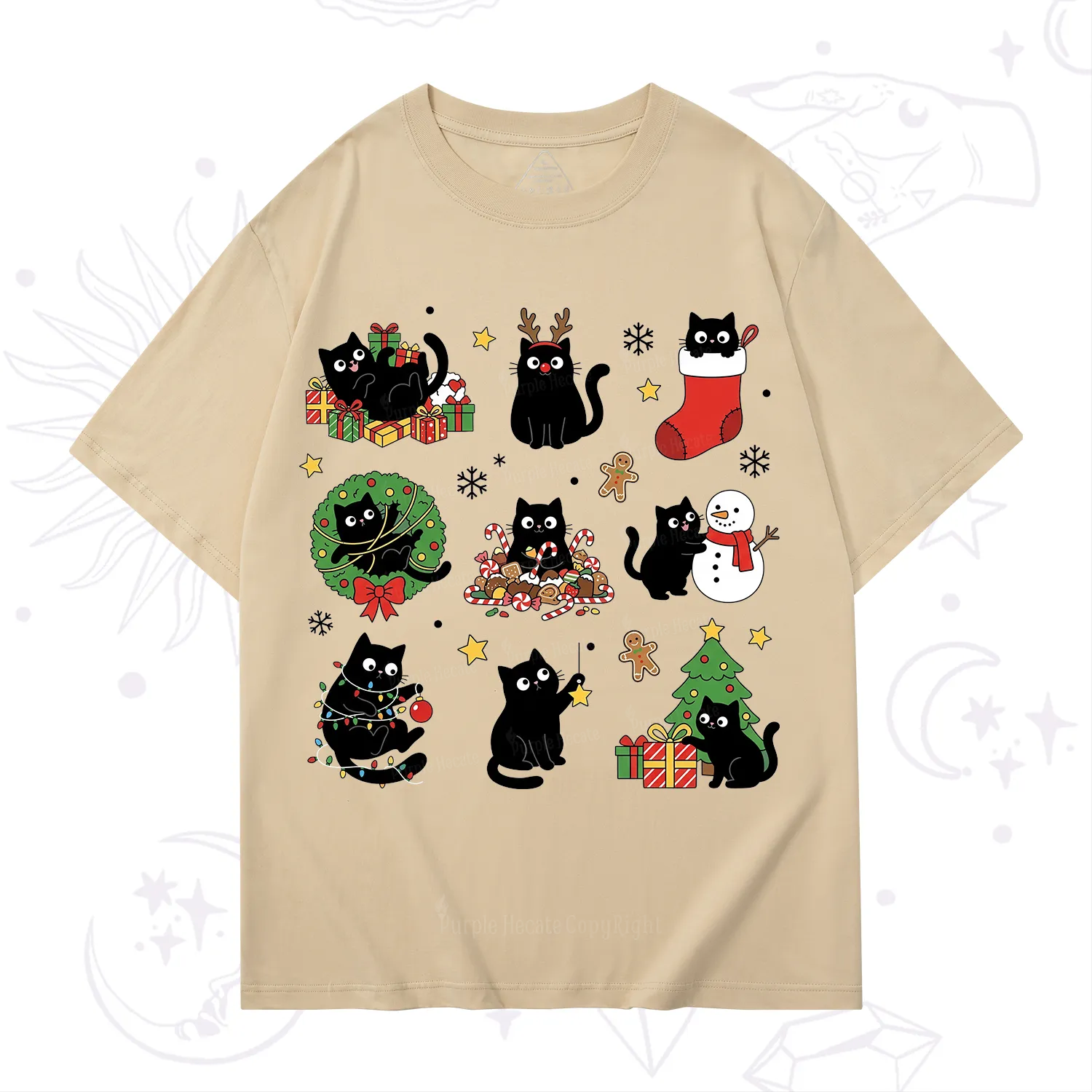 Purplehecate Christmas Black Cat T-Shirt