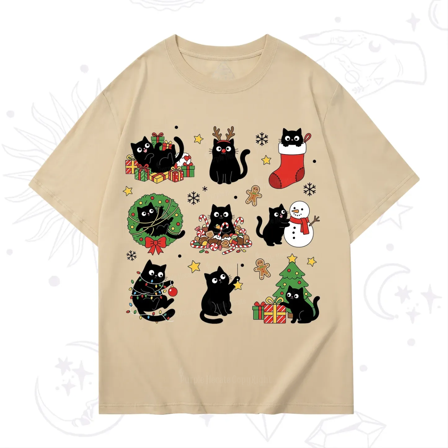 Purplehecate Christmas Black Cat T-Shirt