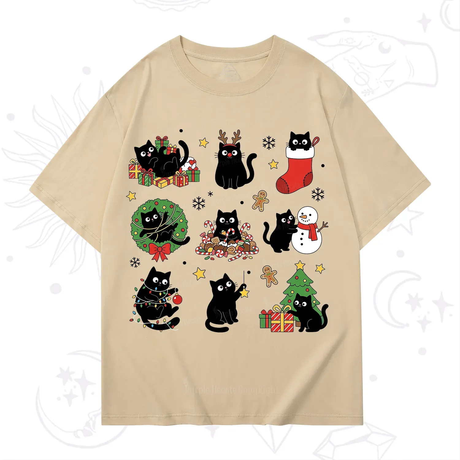 Purplehecate Christmas Black Cat T-Shirt