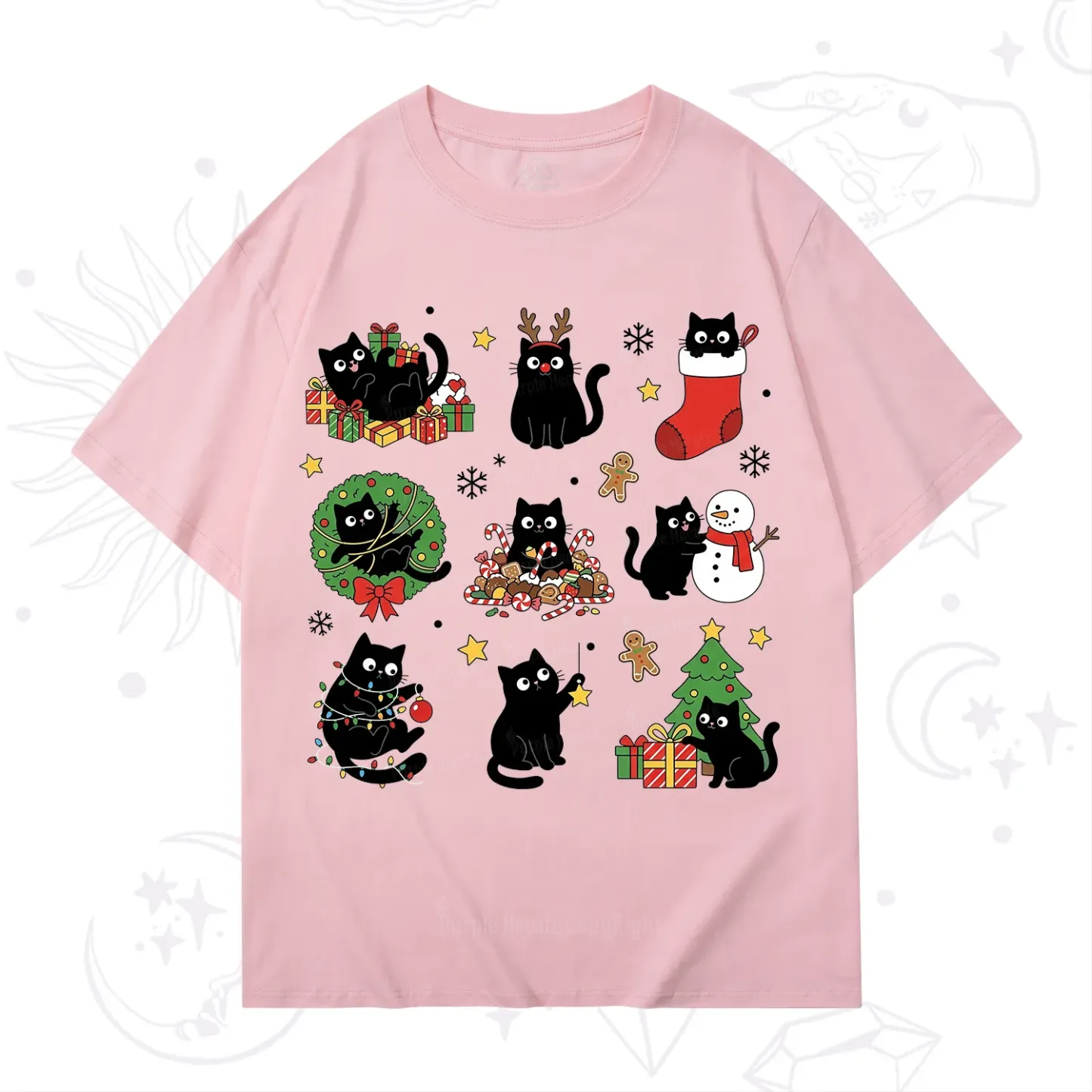 Purplehecate Christmas Black Cat T-Shirt