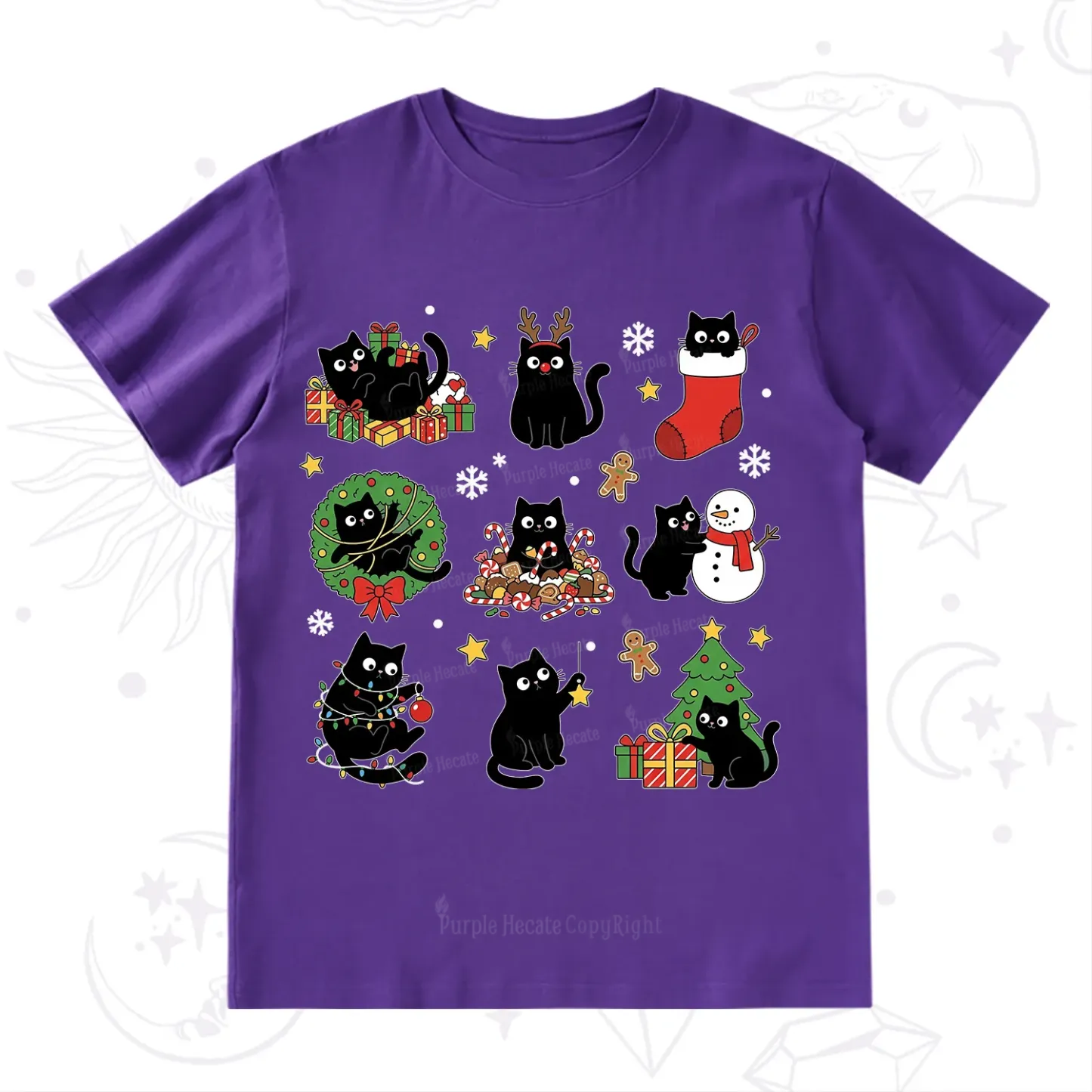 Purplehecate Christmas Black Cat T-Shirt