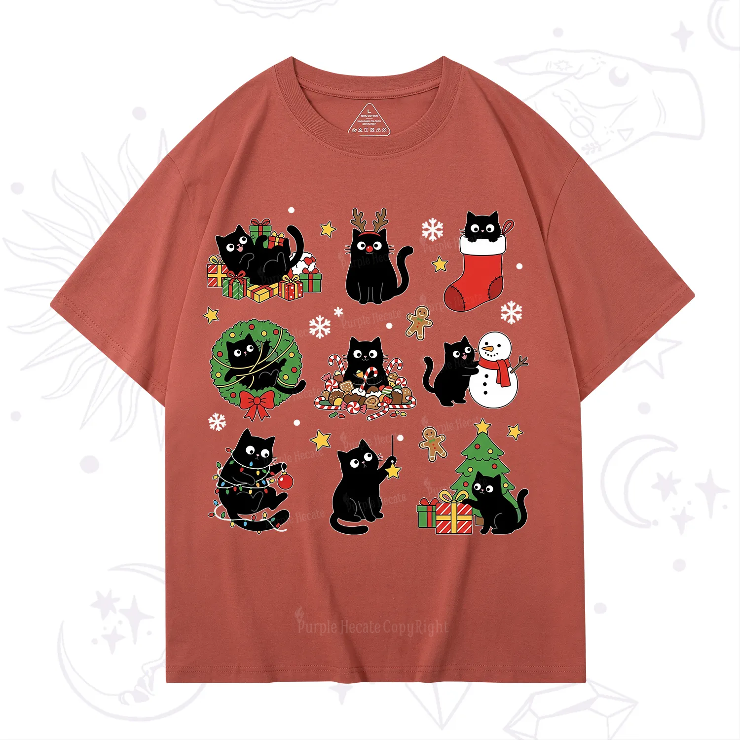 Purplehecate Christmas Black Cat T-Shirt
