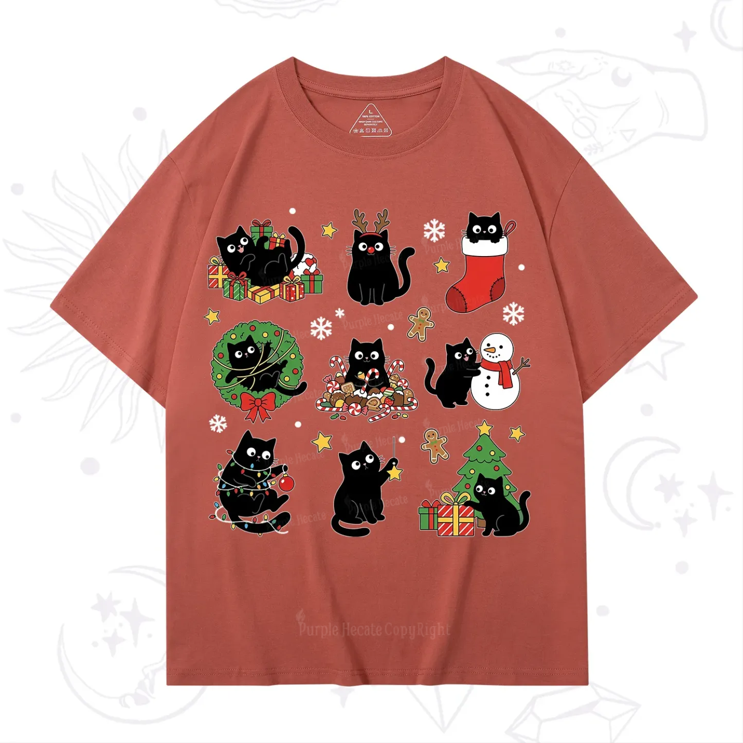 Purplehecate Christmas Black Cat T-Shirt