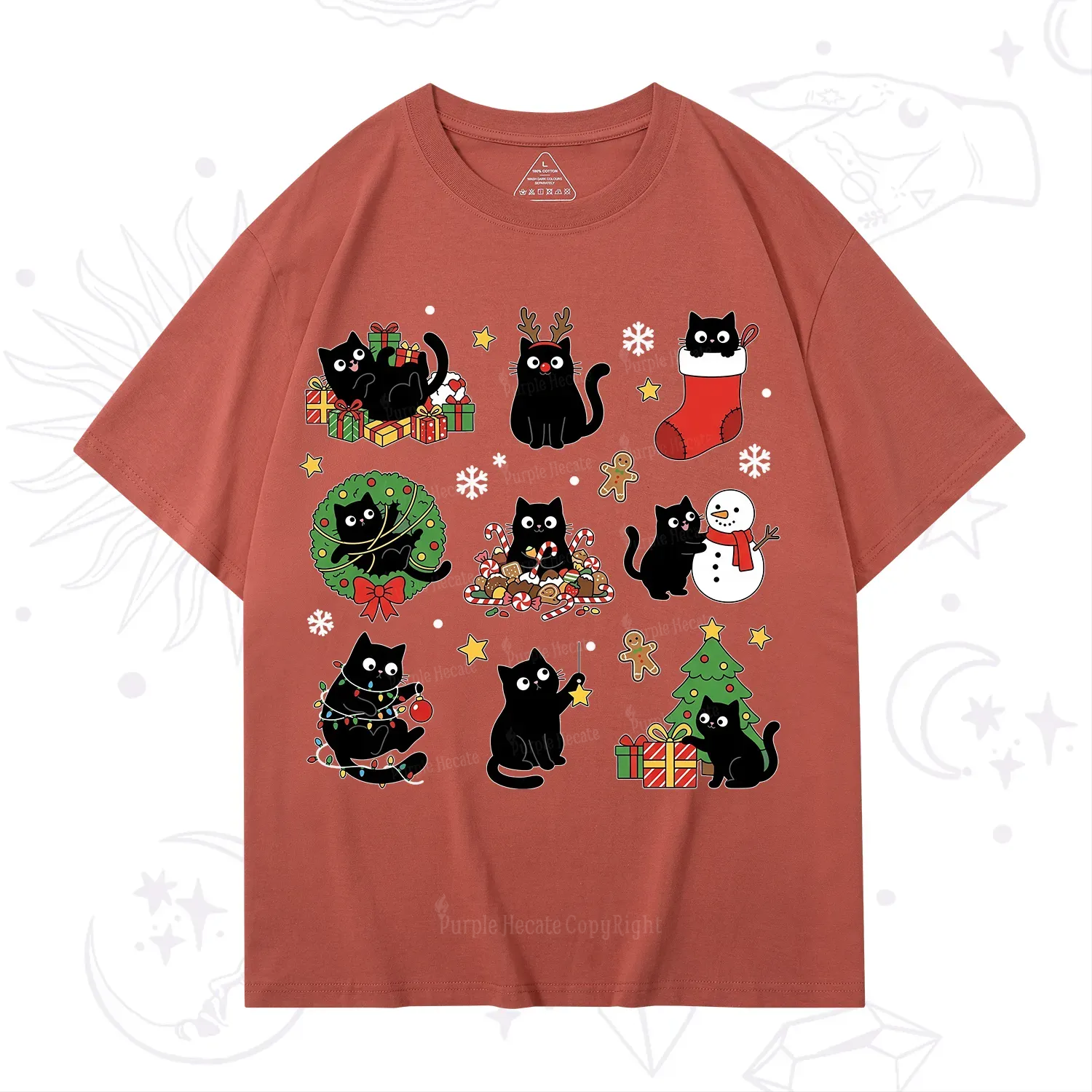 Purplehecate Christmas Black Cat T-Shirt