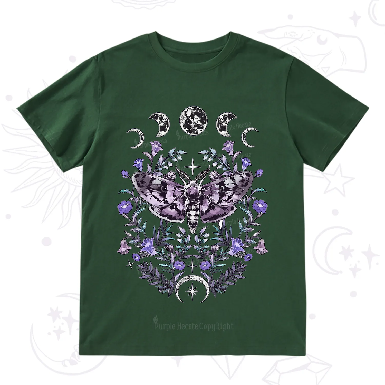 Purplehecate Gothic Mysterious Moth with Moon T-Shirt