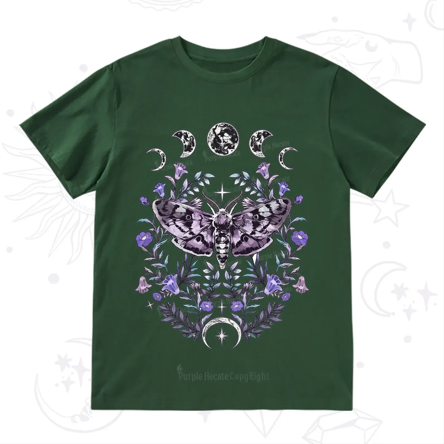 Purplehecate Gothic Mysterious Moth with Moon T-Shirt